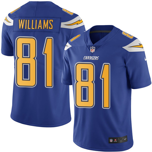 Nike Chargers #81 Mike Williams Electric Blue Men's Stitched NFL Limited Rush Jersey - Click Image to Close